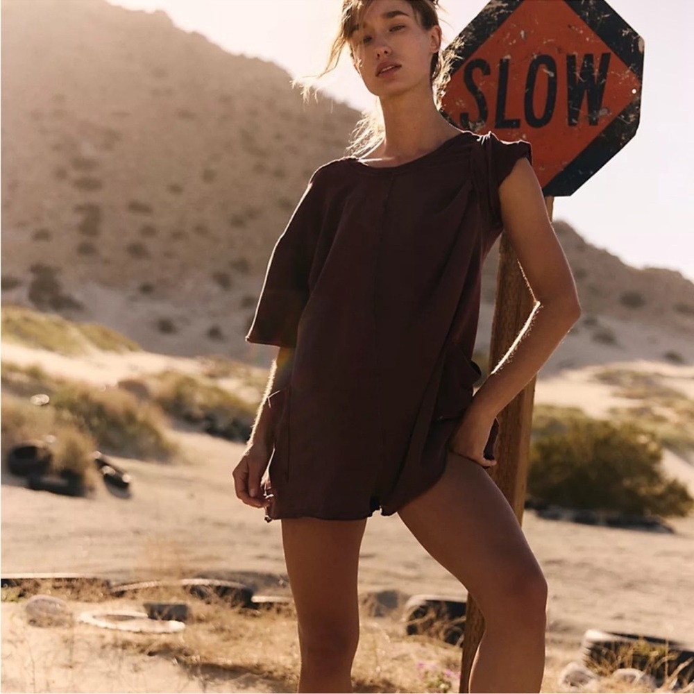 Free People Hot Shot Tee Romper in Dark Espresso XS - Picture 4 of 12